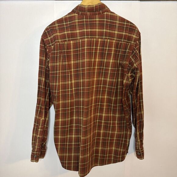 Columbia Men’s Med Flannel Shirt Red Orange Plaid Button Down Long Sleeve Grunge - Picture 6 of 6